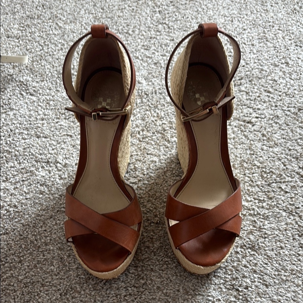 Vince Camuto Brown Leather Wedge Sandals
